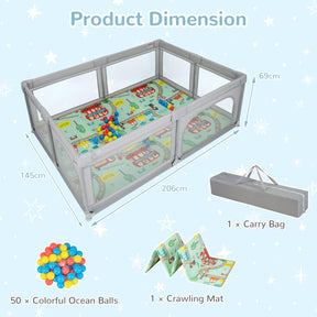Baby Playpen, Extra-Large Play Yard with Play Mat, 50 Ocean Balls & Carrying Bag