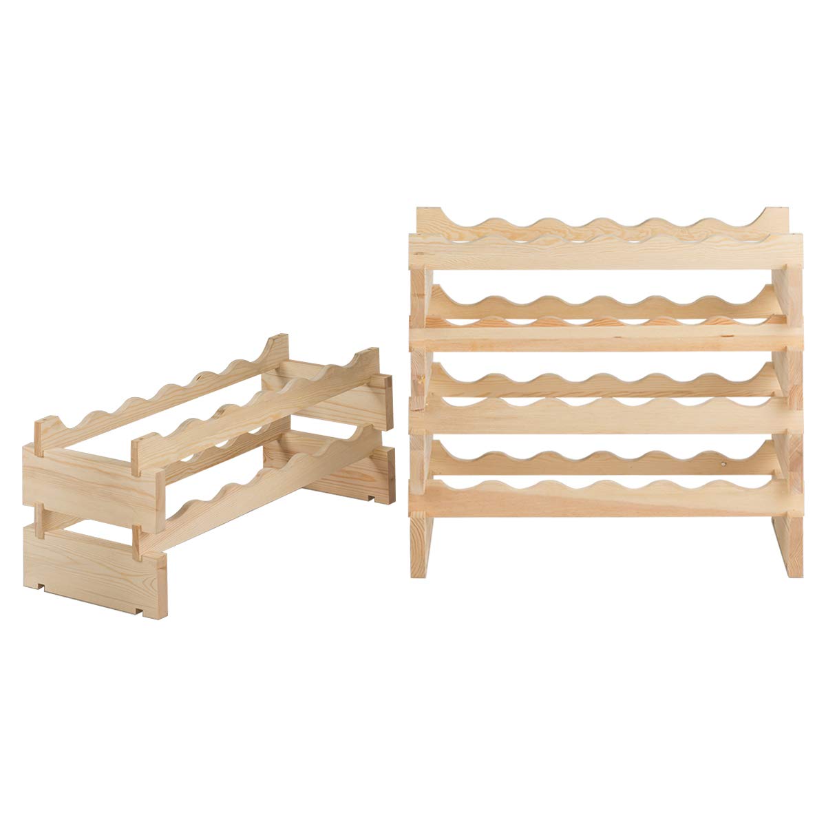 Giantex 6 Levels Wine Rack for 36 Bottles, Pine Wood Bottle Stand, Wine Stand with Stackable and Wave-Shaped Design