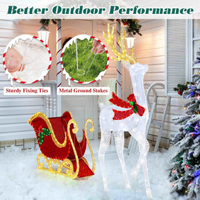 Pre-Lit 462 LEDs Christmas Reindeer & Santa’s Sleigh Xmas Festive Decoration