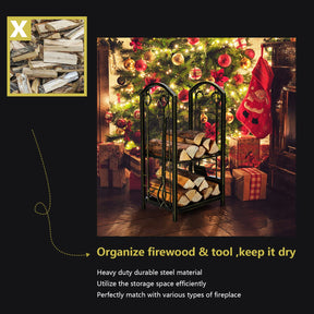 Giantex Firewood Rack with 4 Fireplace Tools Wrought Iron Log Storage Rack