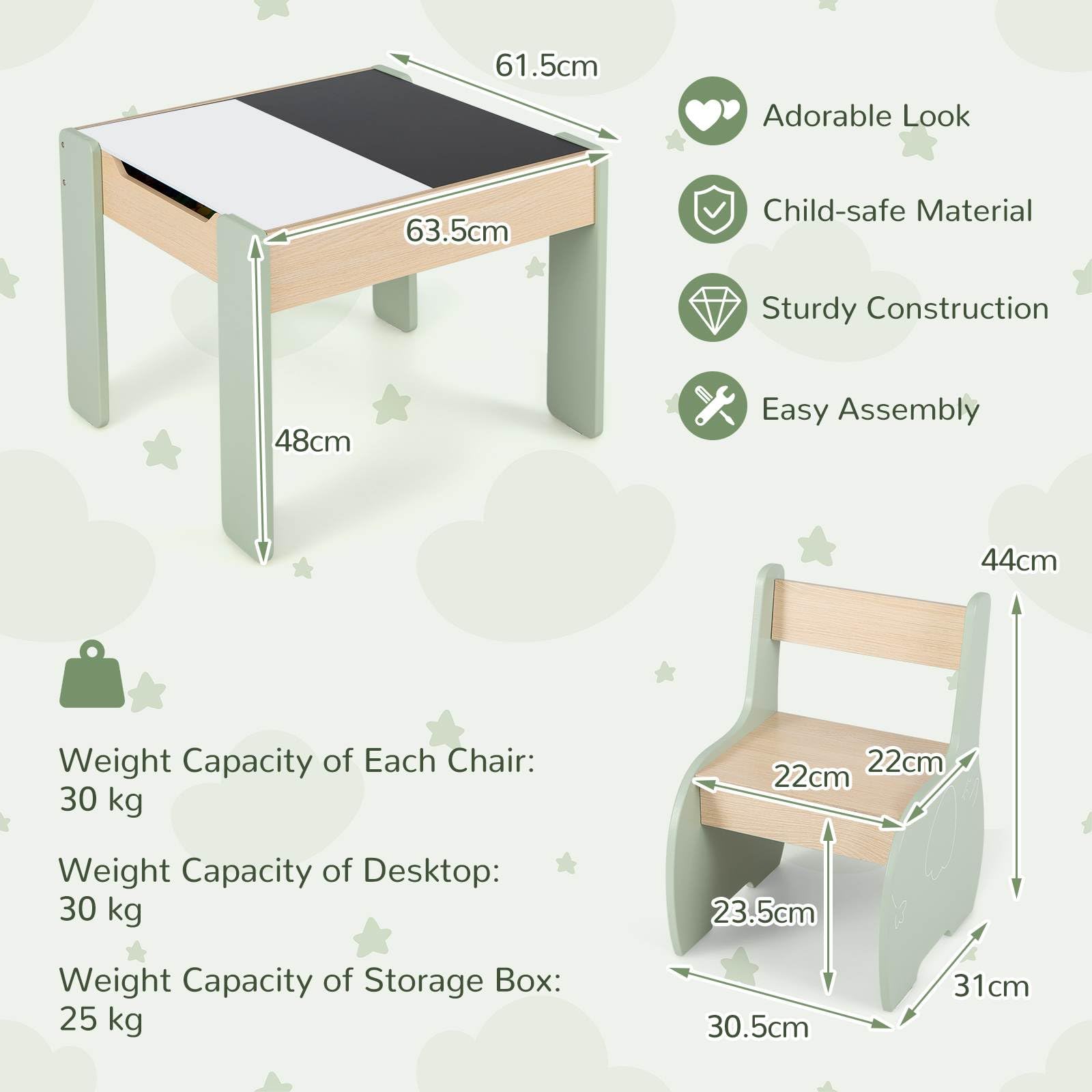 4-in-1 Wooden Kids Activity Table and Chair Set for Drawing and Studying