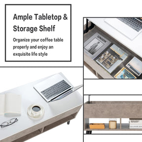 Giantex Lift Top Coffee Table, Wooden Lift Top Dining Table w/Hidden Storage Compartment & 2 Storage Shelves
