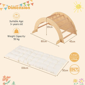 6 in 1 Climbing Arch Playset Wooden Rocker Stoppers Table w/Removable Cushion