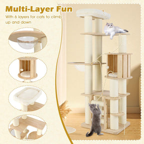 180cm Tall Wooden Cat Tree w/Cozy Perch, Condo, Space Capsule