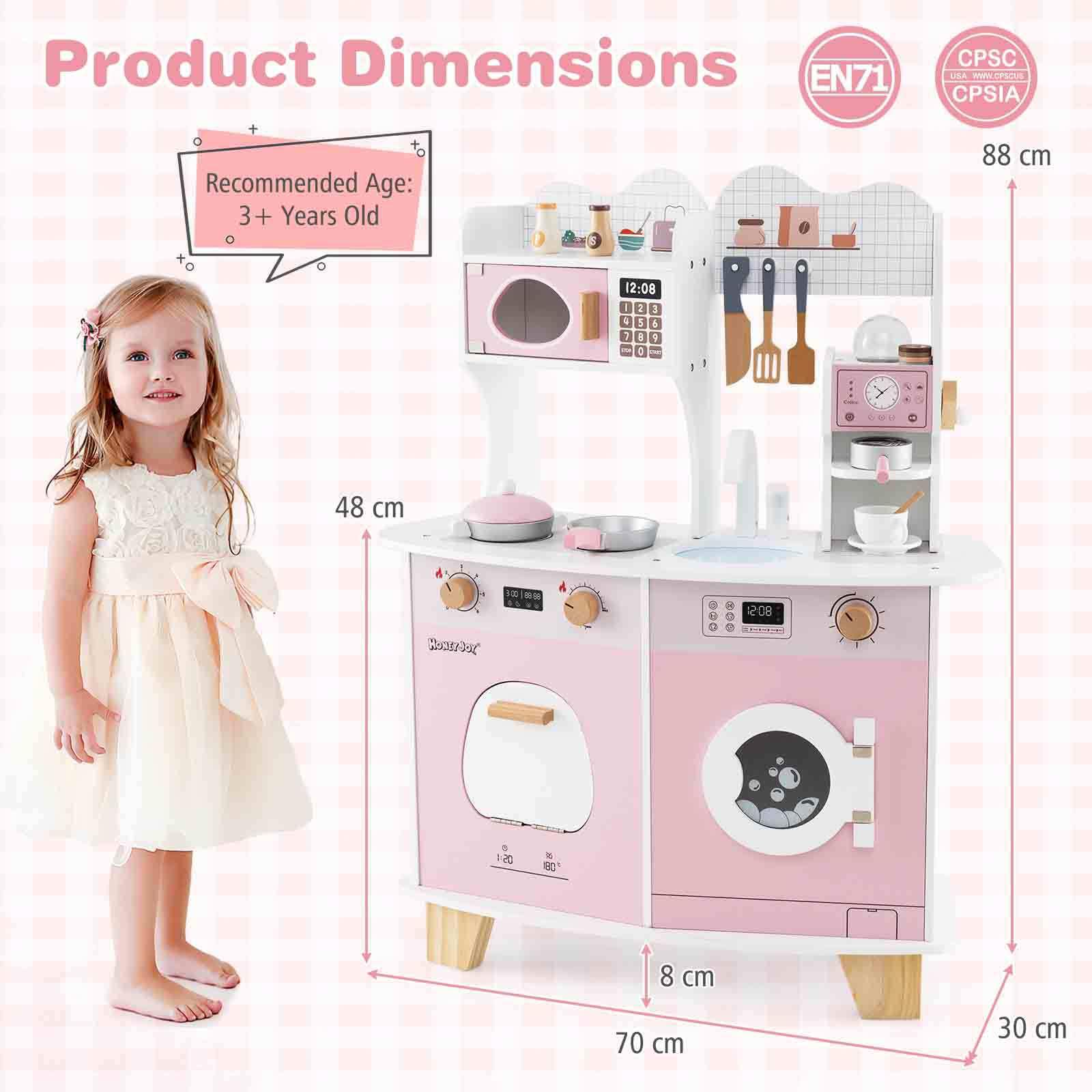 All-in-1 Wooden Kids Kitchen Playset, Pretend Play Kitchen w/Coffee Maker, Microwave, Oven