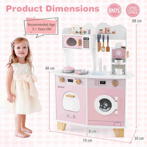 All-in-1 Wooden Kids Kitchen Playset, Pretend Play Kitchen w/Coffee Maker, Microwave, Oven