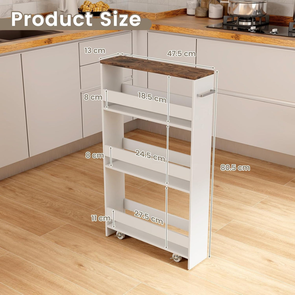 Slim Storage Cart w/Handle, 4-Tier Slide Out Utility Cart