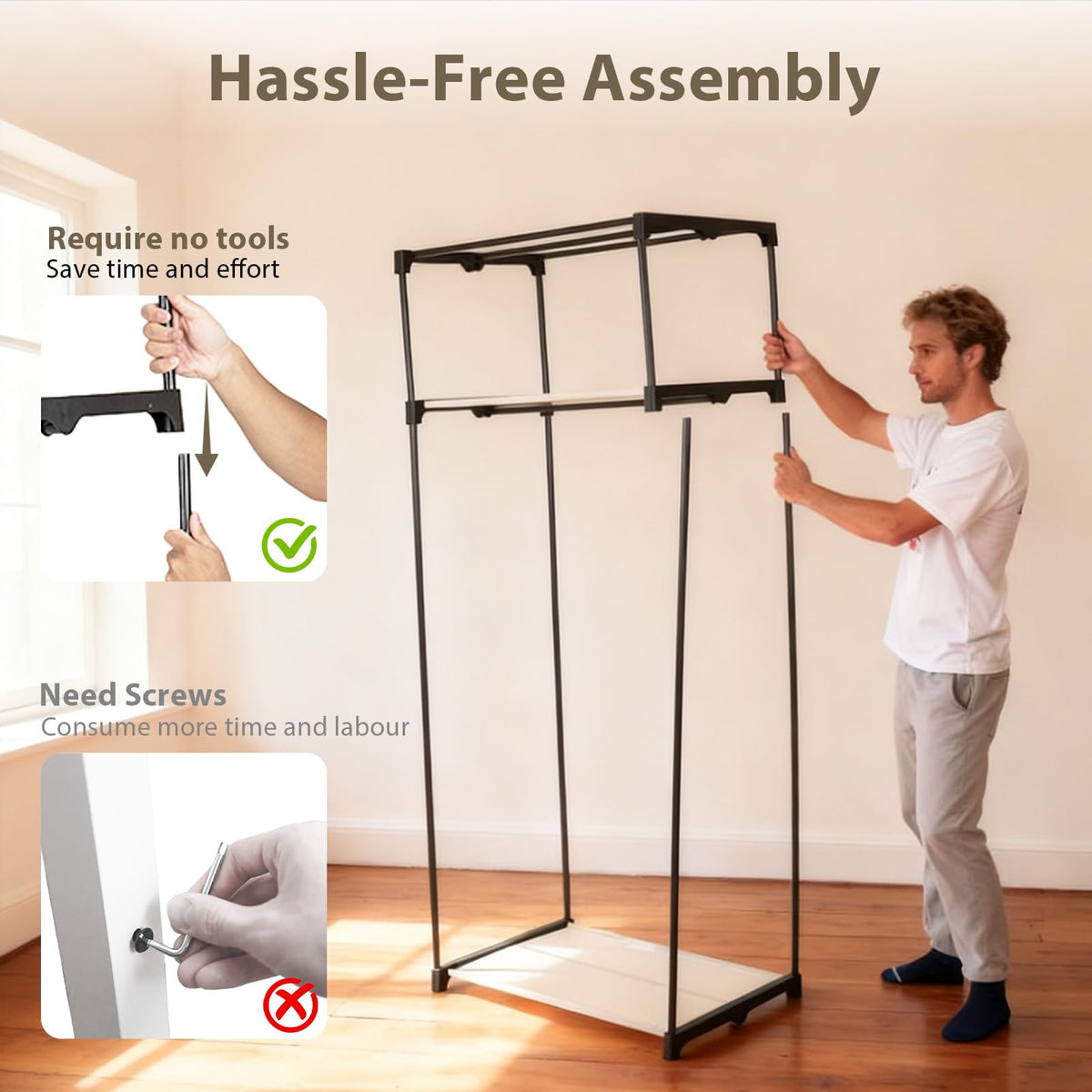 Fabric Wardrobe Portable Single Clothes Closet w/Hanging Rail