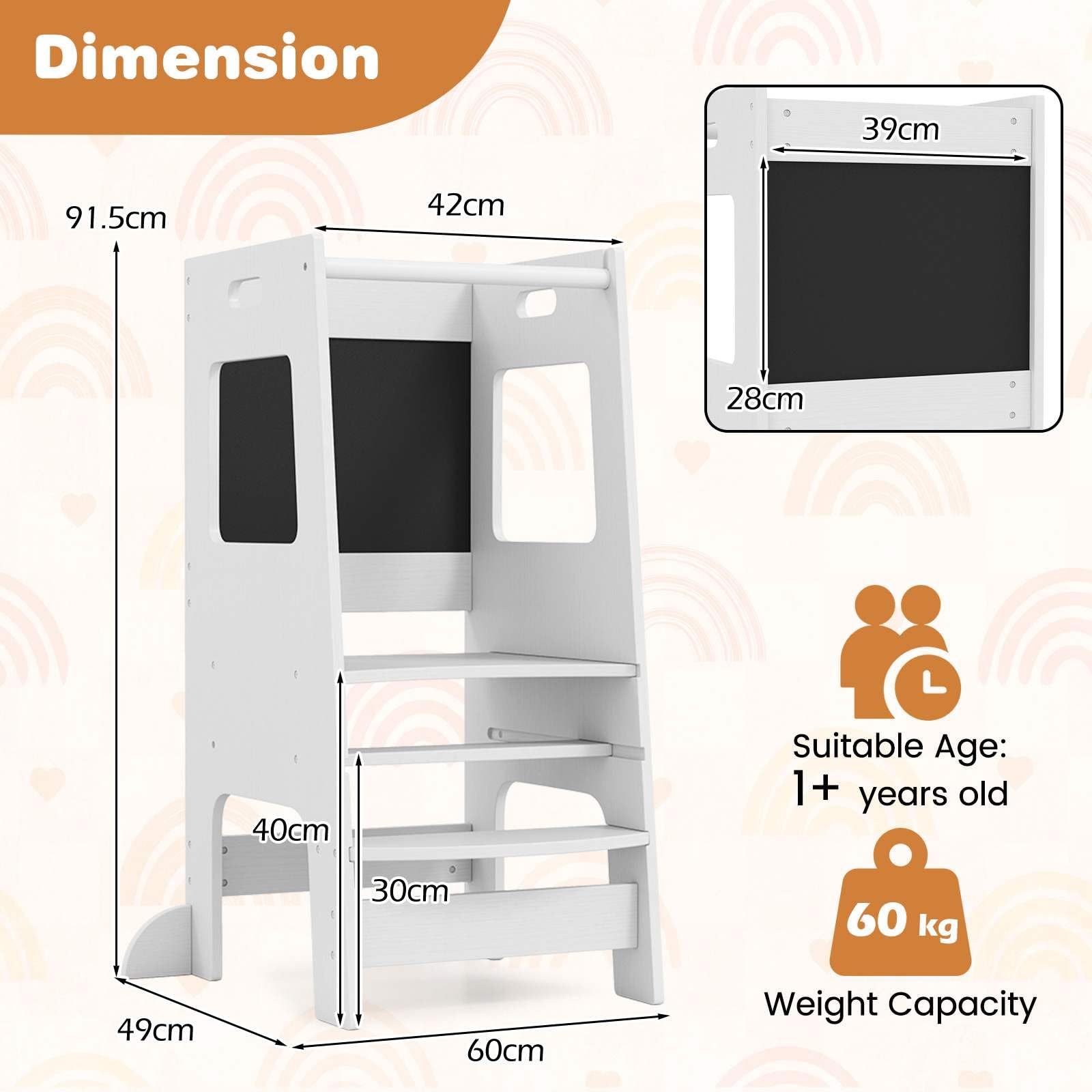 Toddler Kitchen Step Stool with Activity Chalkboard and Adjustable Height