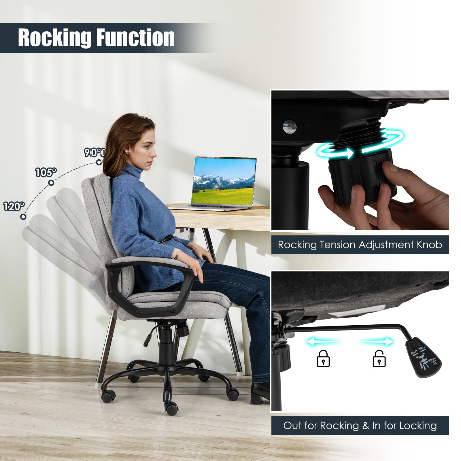 Height-Adjustable Office Chair Ergonomic Computer Armchair w/Rocking Function