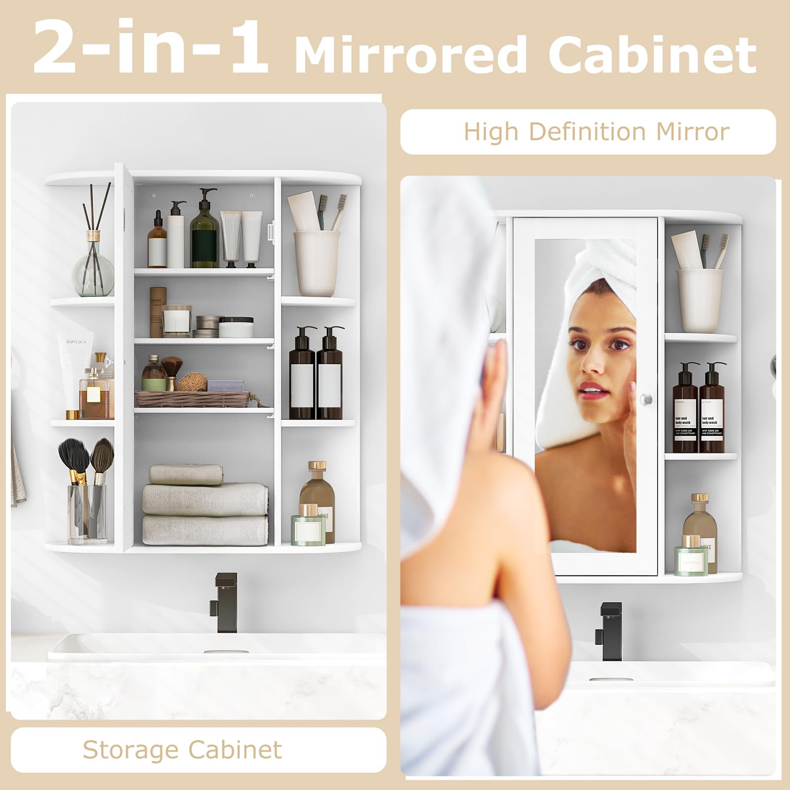 Giantex Bathroom Medicine Cabinet with Mirror, Wall Mounted Storage Cabinet w/Single Mirror Door