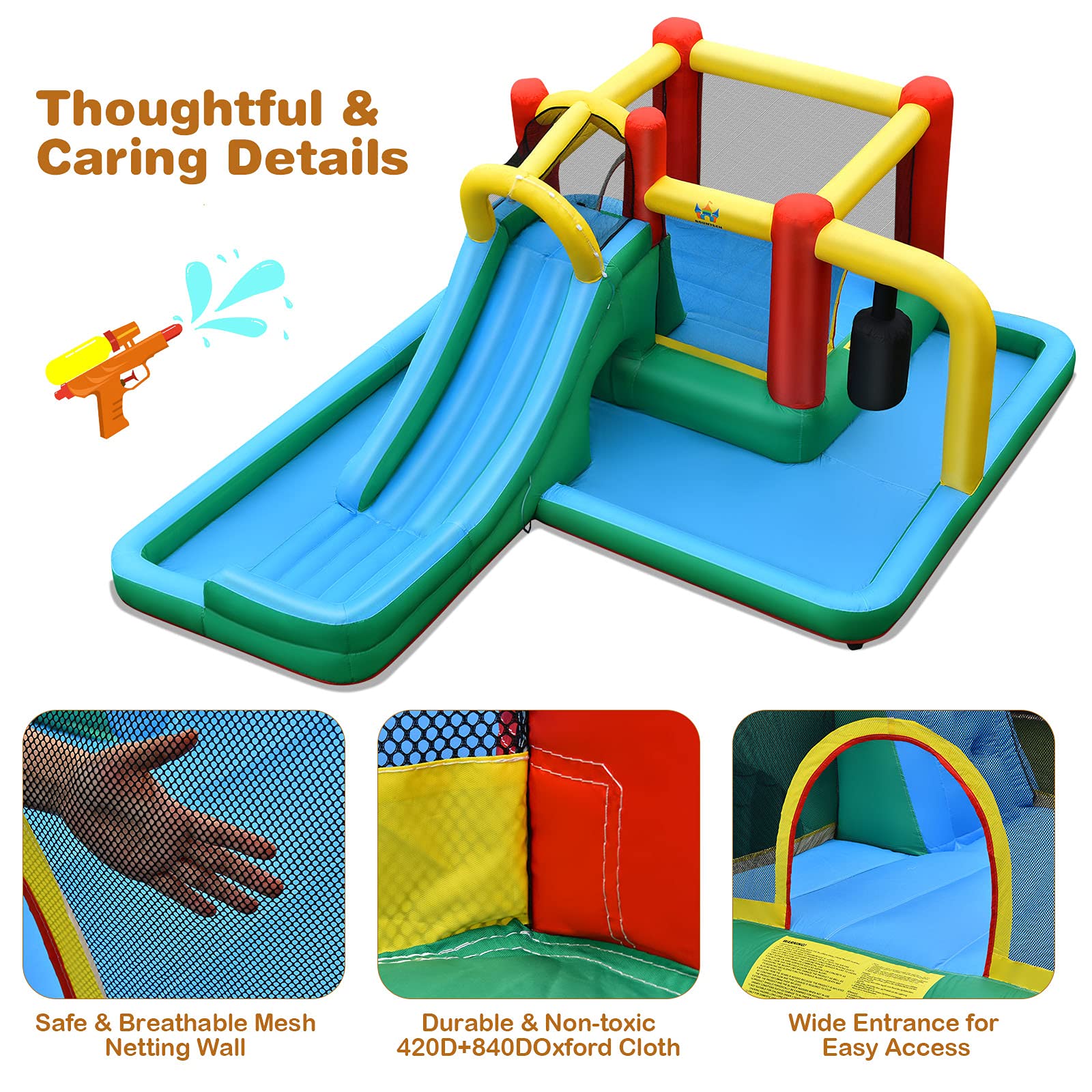 HONEY JOY Inflatable Water Slide, 6-in-1 Kids Water Slide Jumping Bounce House