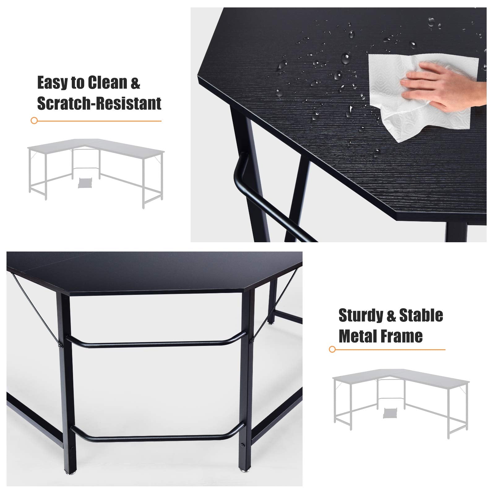 L-Shaped Corner Computer Desk, Home Office Desk PC Laptop Study Table, with CPU Stand