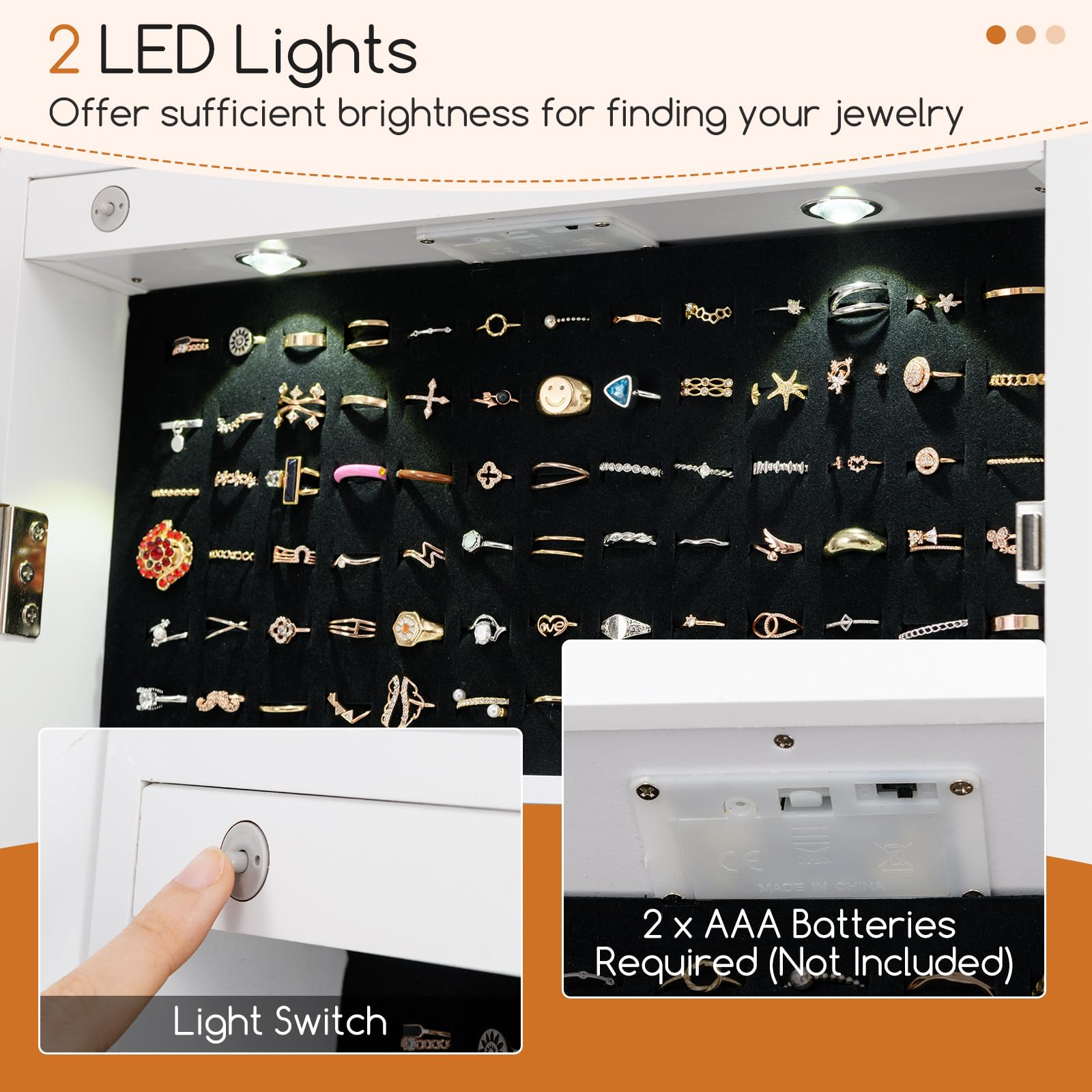 Giantex Freestanding Jewelry Cabinet, Lockable Jewelry Armoire w/Full-Length Mirror & LED Lights