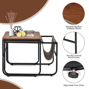 Giantex Nesting Coffee Table Set of 2, Stackable Side Table w/Magazine Holder, Rustic Brown