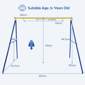 2 Seat Swing Frame for Kids, Children Heavy-Duty Metal Swing Stand w/Ground Stakes