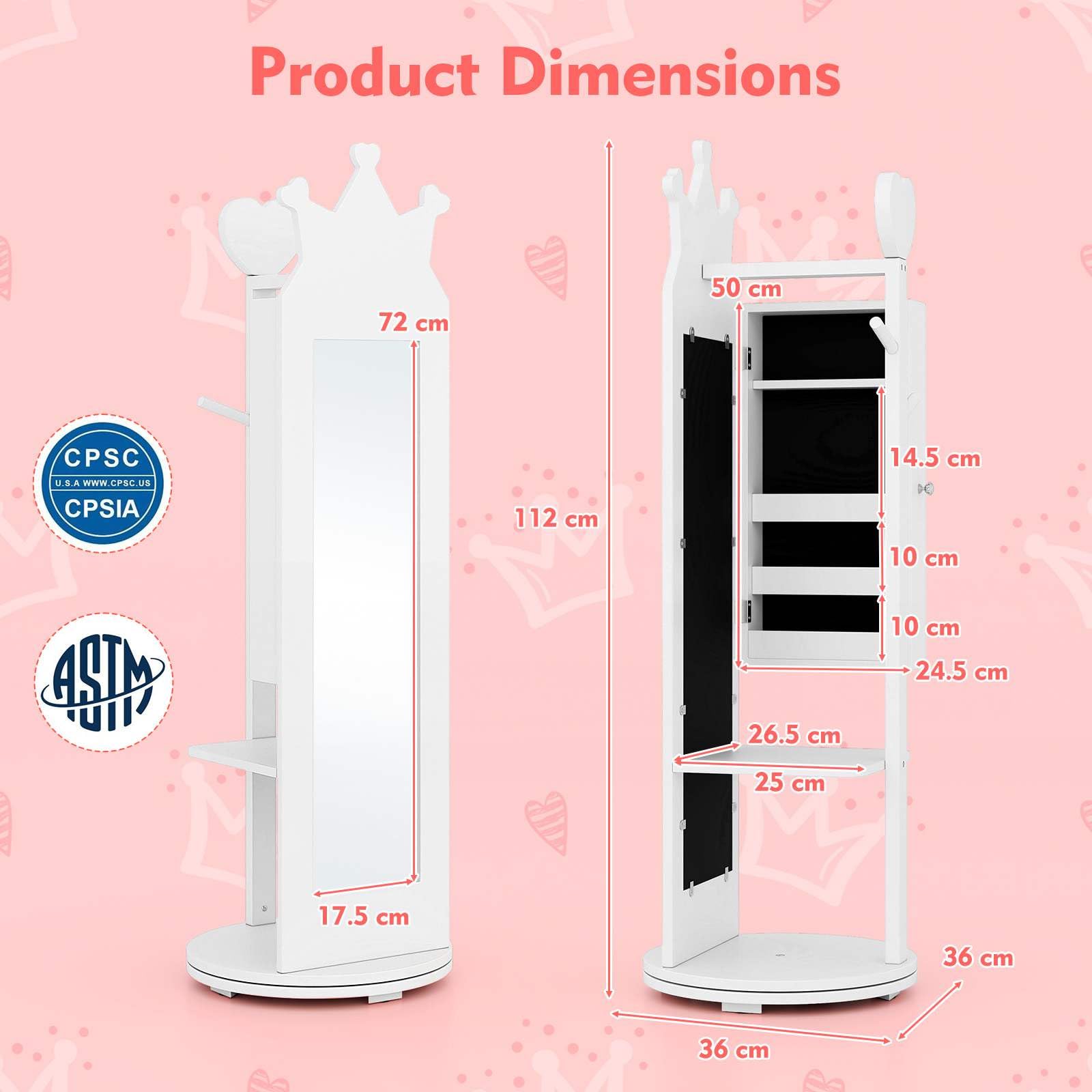 HONEY JOY 360° Rotating Kids Jewelry Cabinet