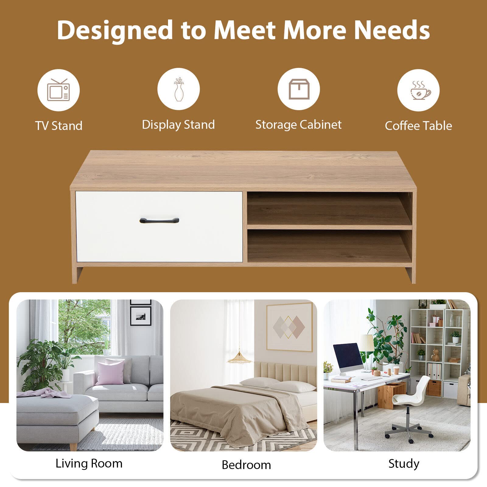 Giantex TV Stand Media Entertainment Center for TVS up to 55", Modern TV Cabinet with 1 Large Drawer