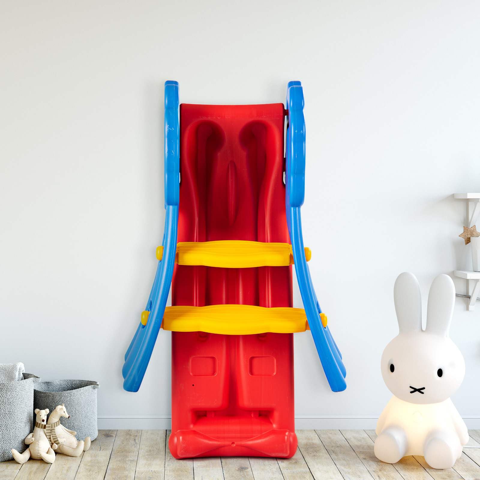 Kids Freestanding Slide W/Guardrails, Patio Toddler Slide W/Non-Slip Pedal
