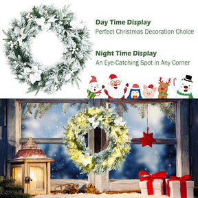 Christmas Wreath, 60CM/24 Inch Pre-Lit Snow Flocked Xmas Wreath