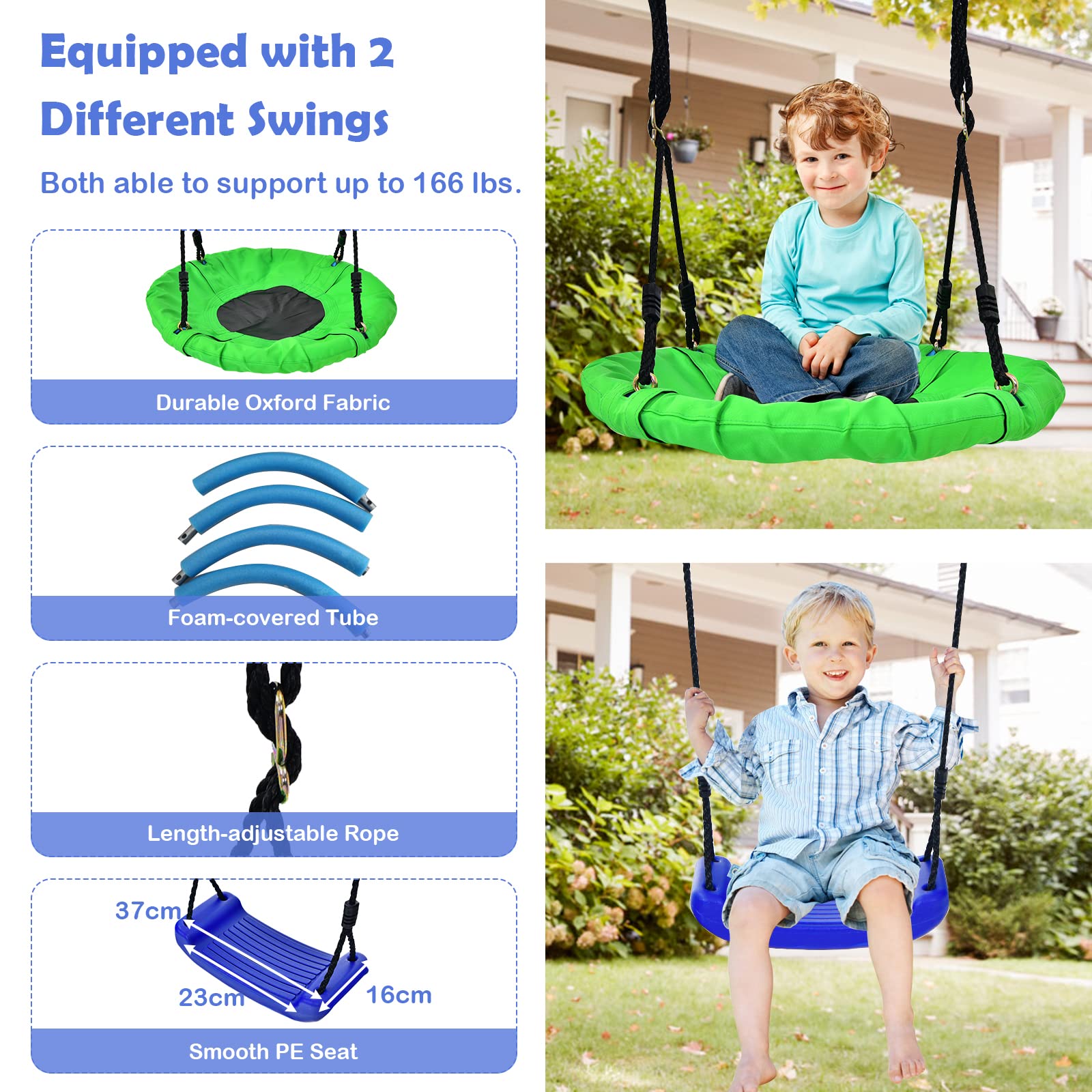 HONEY JOY 5-in-1 Metal Climb and Swing Set with 2 Tree Swings, Climbing Ladder