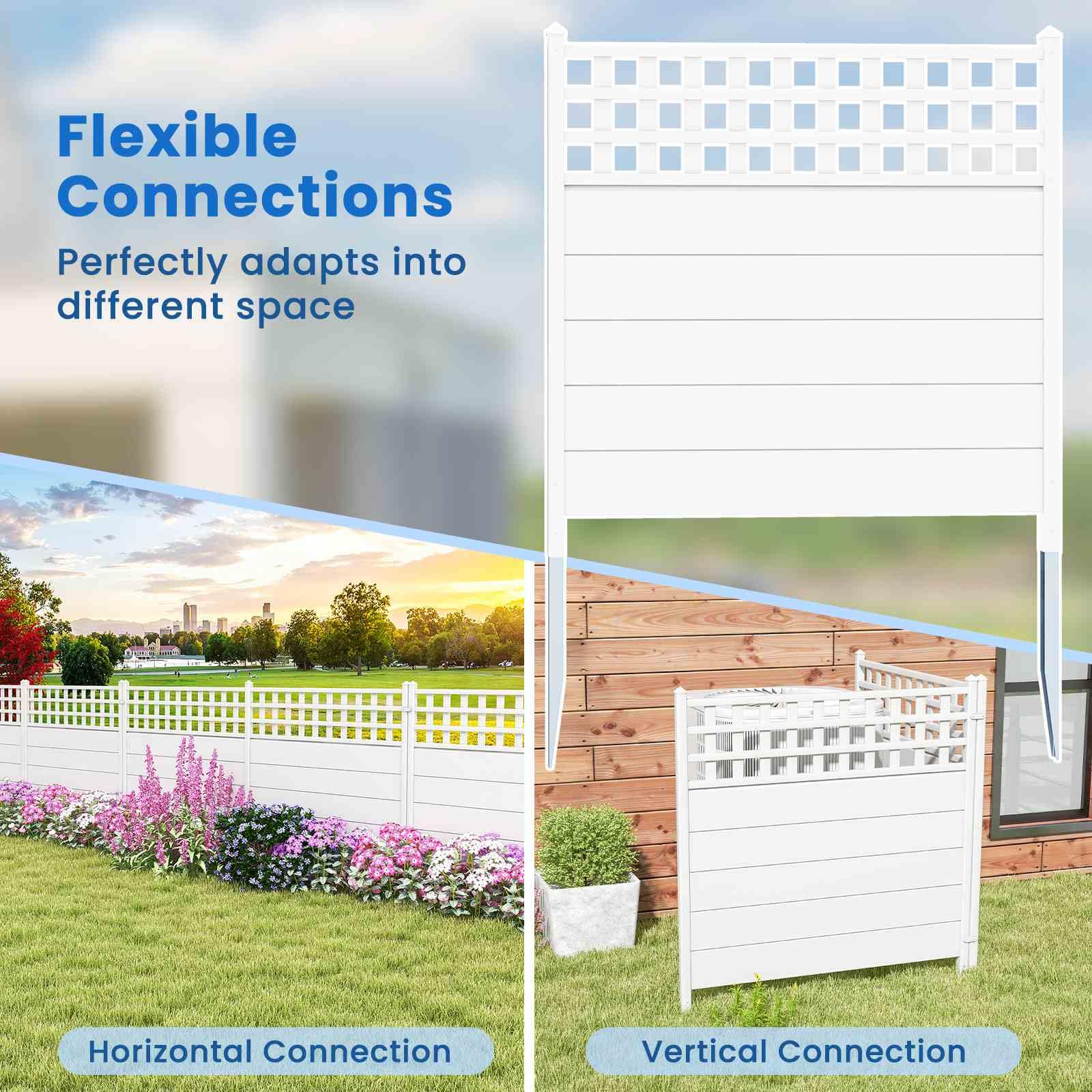 Air Conditioner Fence Panels, 114 x 115 cm Vinyl Picket Fence with Metal Ground Stakes