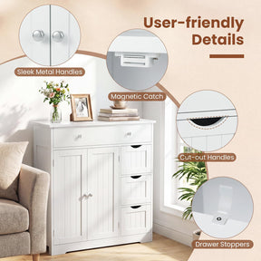 Bathroom Floor Cabinet, Large Storage Cabinet with 4 Drawers, 2 Doors & Adjustable Shelf