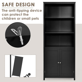 Giantex 182CM Bookcase with Doors, 3 Tier Open Book Shelving, Standing Wooden Display Bookcase