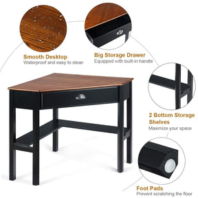 Giantex Wood Corner Computer Desk, Compact Writing Table w/Drawer & Shelves