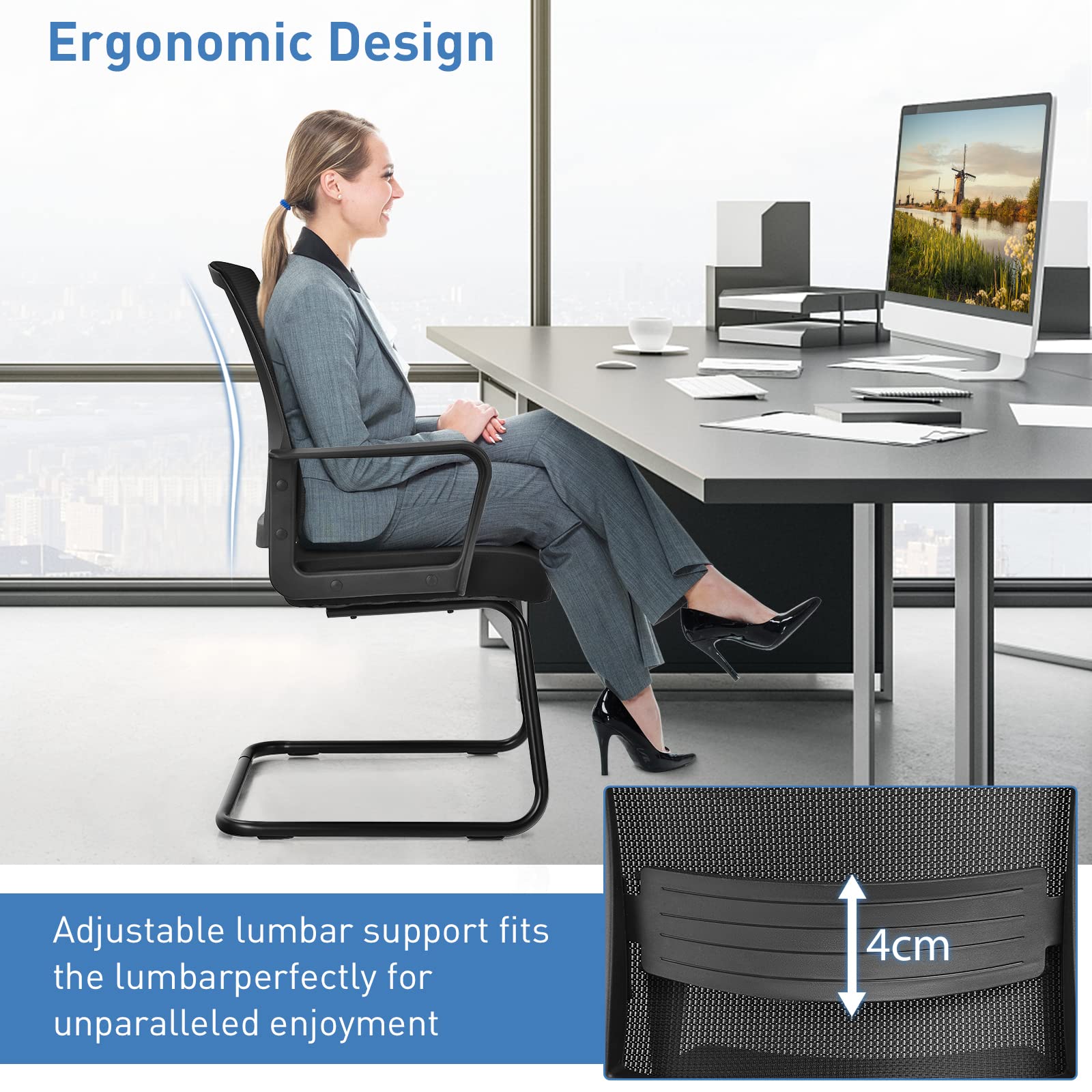 Giantex Visitor Chair, Meeting Room Chair w/Adjustable Lumbar Support