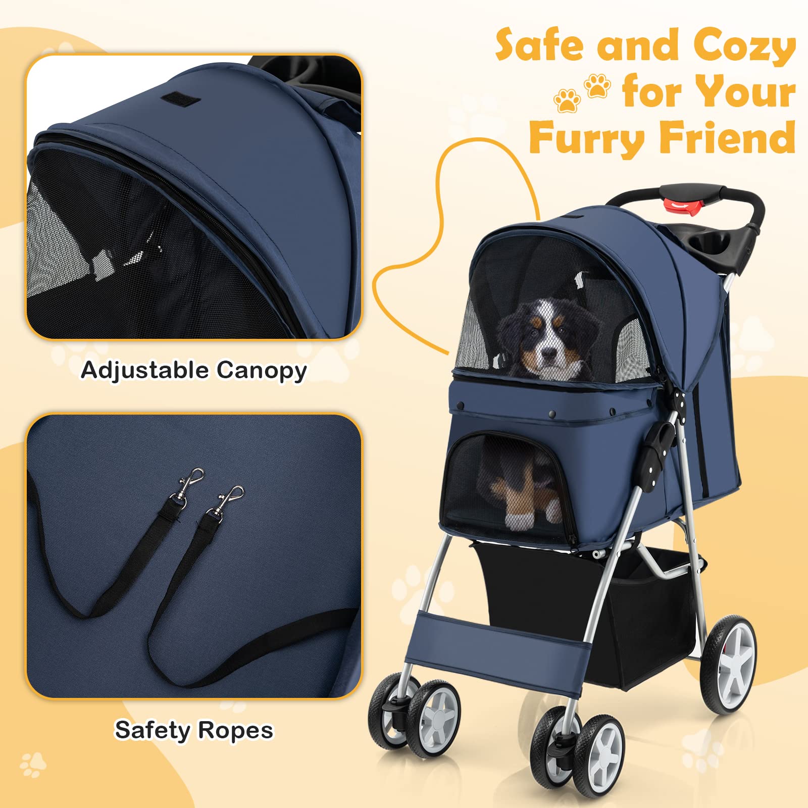 Giantex Folding Dog Stroller for Small Medium Dogs Cats Puppy