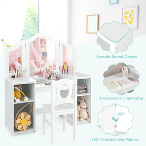 2-in-1 Kids Vanity Table and Chair Set with Removable Mirror