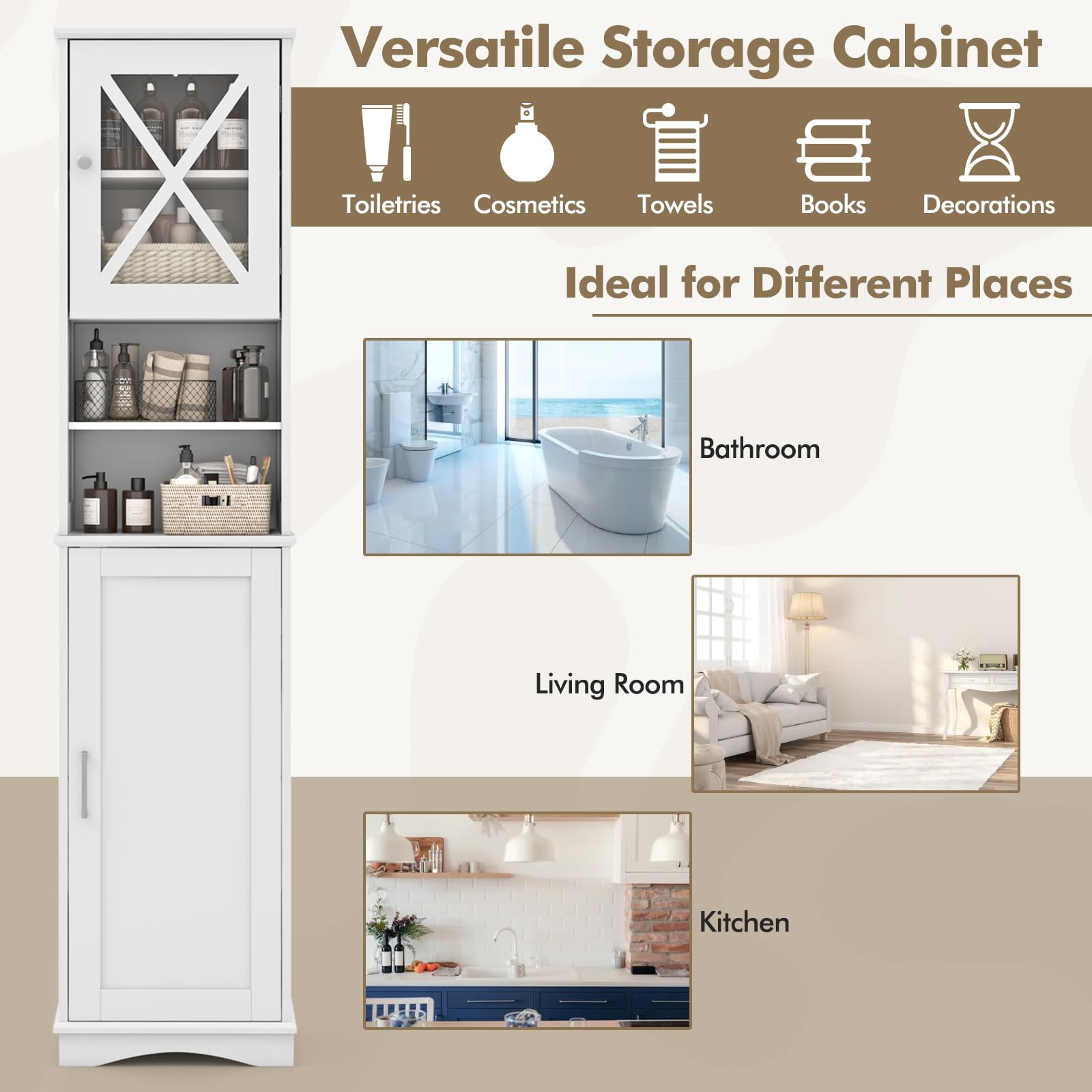 Tall Bathroom Cabinet Freestanding Storage Cupboard Narrow Corner Floor Cabinet