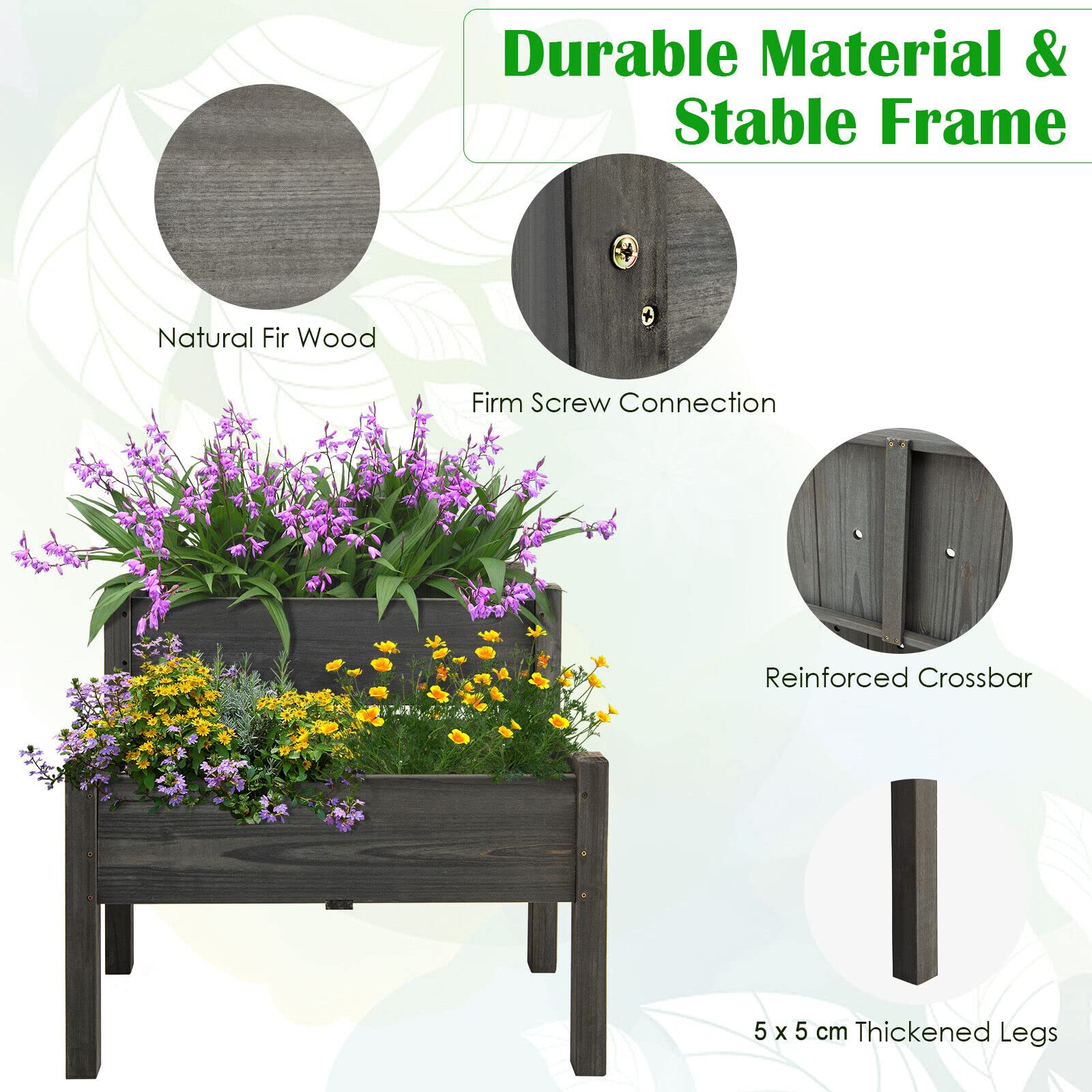 2 Tier Wooden Raised Garden Bed, Fir Wood Elevated Planter Garden Box