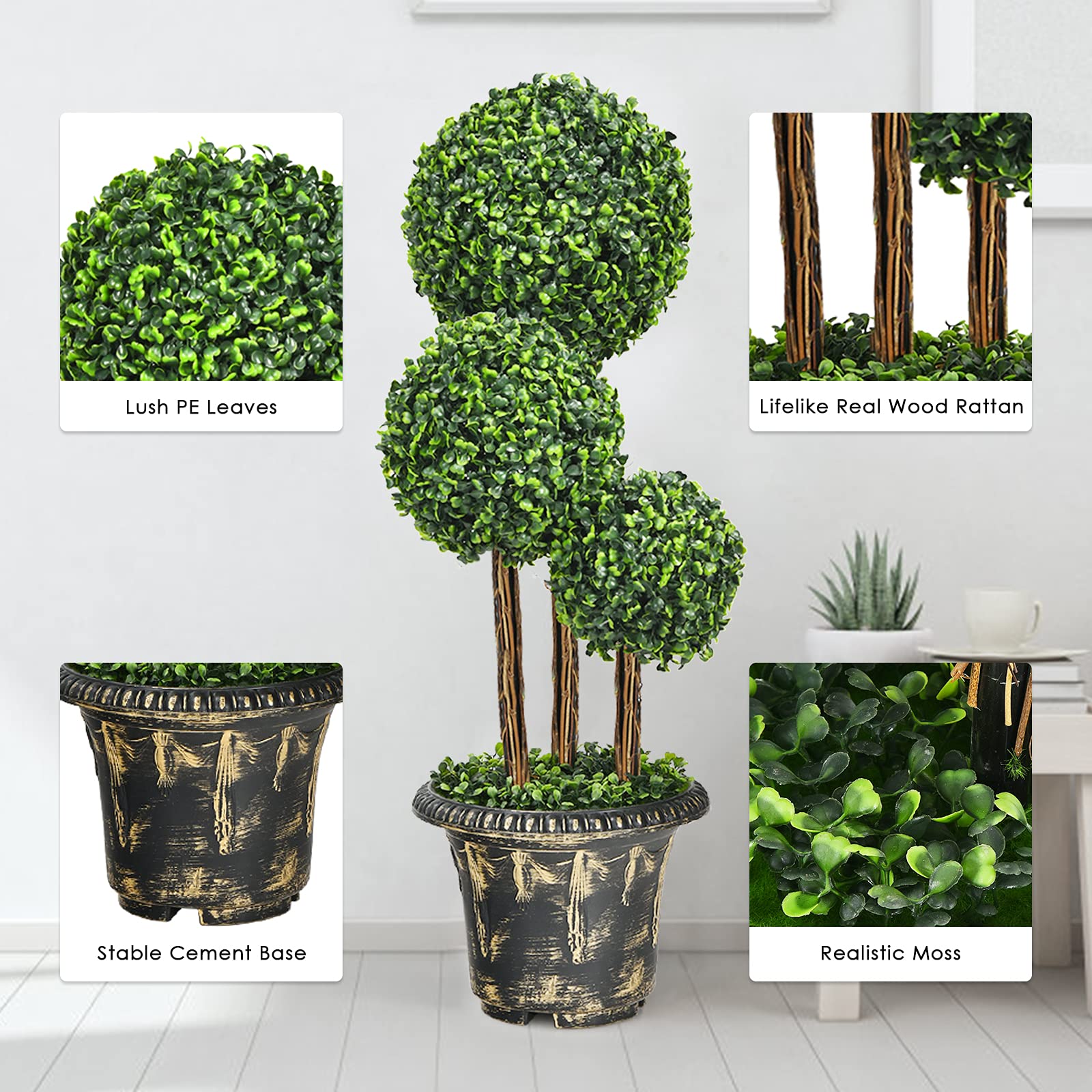Giantex Topiary Artificial Tree, Fake Greenery Plants w/Realistic Leaves, Decorative Pot
