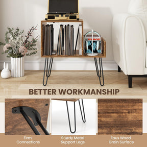 Giantex Record Player Stand with Power Outlet, Turntable Stand with Vinyl Divider & Display Shelf