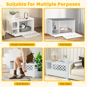 Cat Litter Box Enclosure, Cat Litter Box Bench, Storage Cabinet Furniture Hidden with Removable Cushion