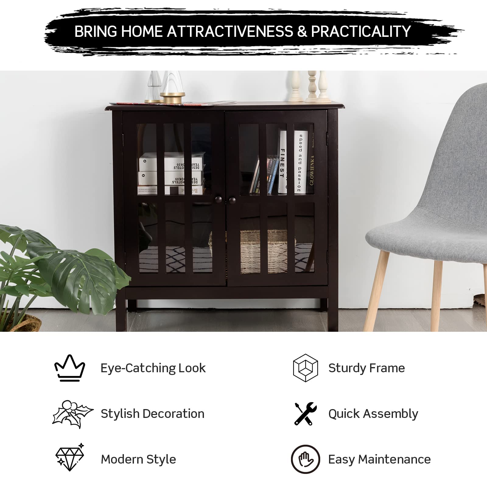 Storage Sideboard Cabinet, Free Standing Console Table Organizer