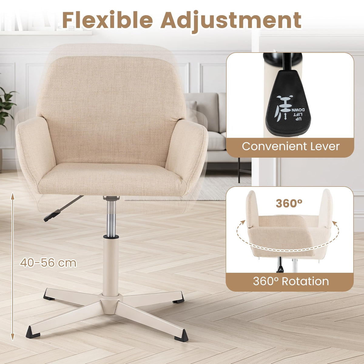 Vanity Chair with Back, 360° Swivel Armchair w/ Adjustable Height