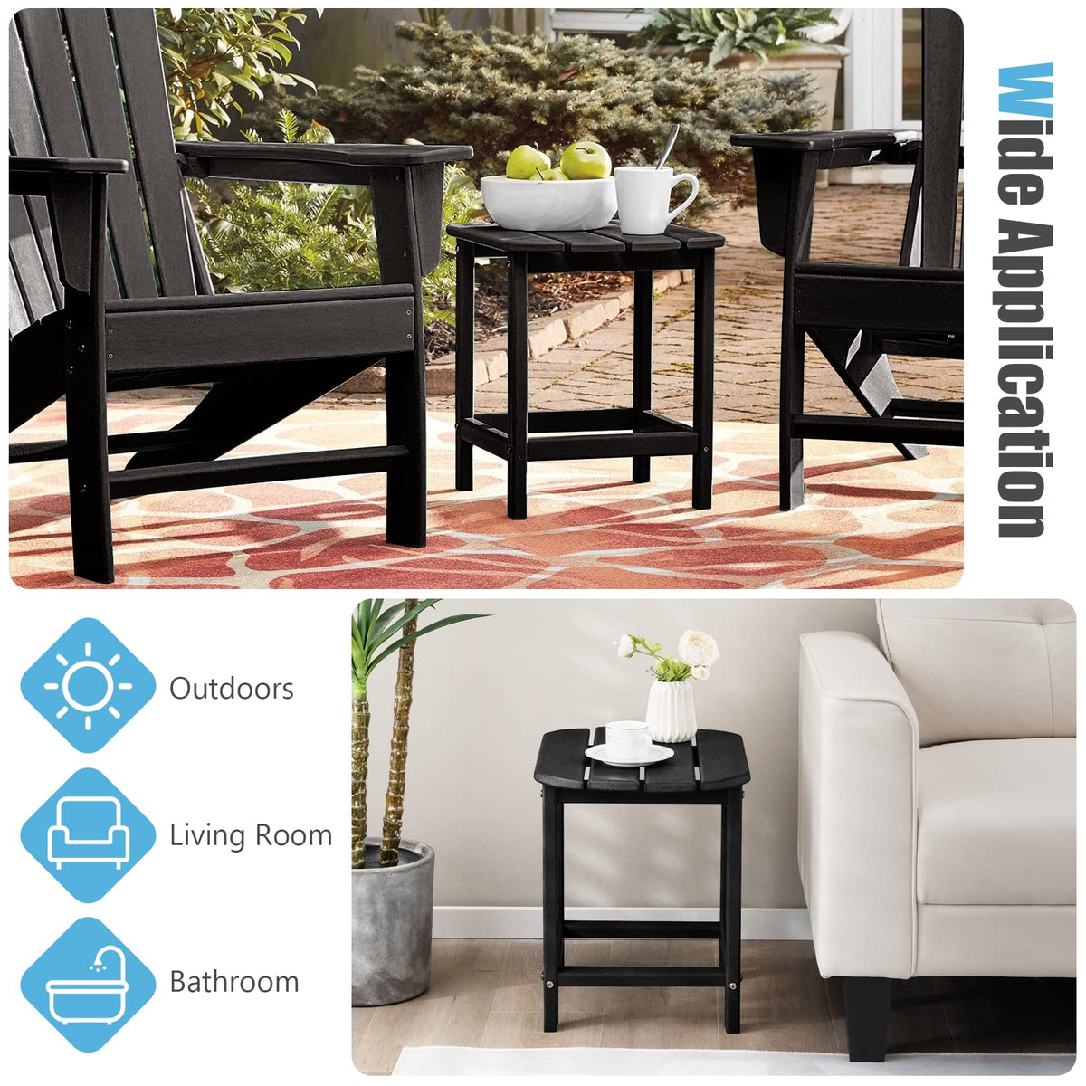 46cm Adirondack Outdoor Side Table, Weather Resistant End Table, Outdoor Tea Table for Patio, Backyard