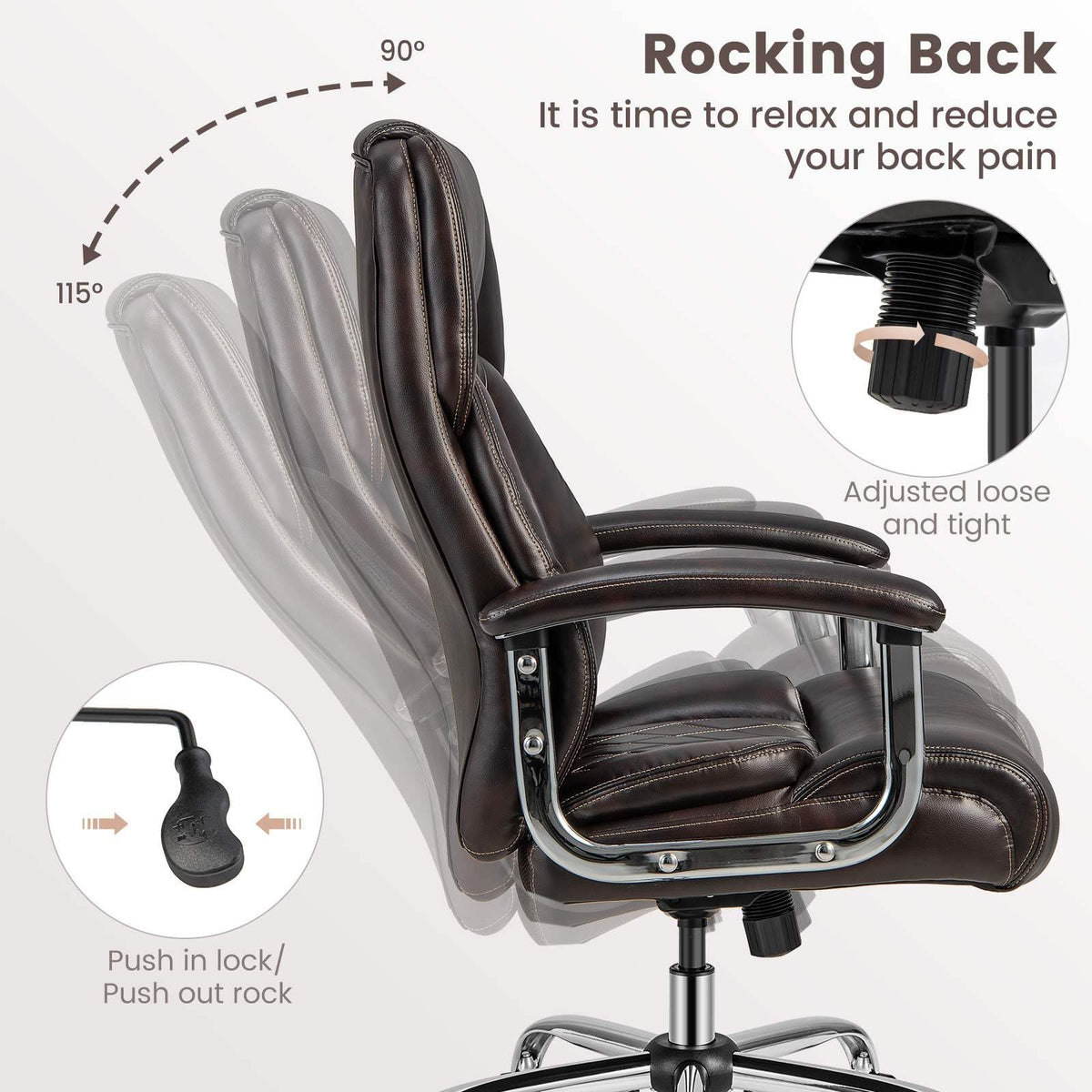 Ergonomic Office Chair for Big & Tall People, 227kg PU Leather Executive Chair w/Extra Wide Seat