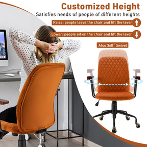 Giantex Retro Mid-Back Office Chair, Swivel Velvet Computer Desk Chair w/Rubber Wood Armrest