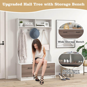 160 cm Hall Tree with Coat Rack and Storage Bench, Versatile Coat Rack with Entryway Bench