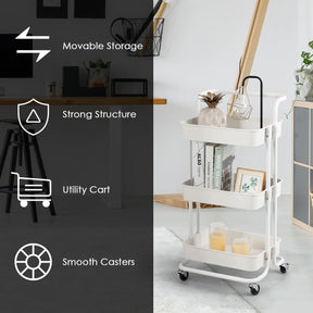 Giantex 3-Tier Kitchen Trolley Cart with Wheels, Multifunctional Cart with Utility Handle