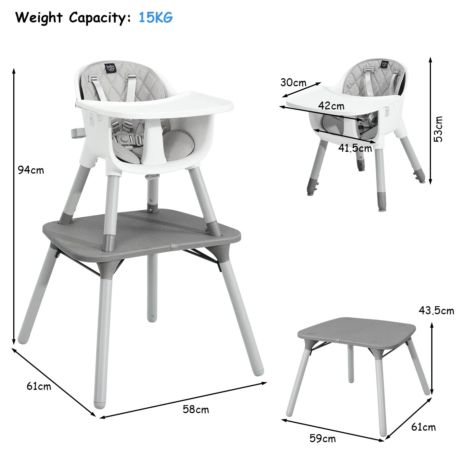 5 in 1 Convertible Baby High Chair, Infant Dining Chair Booster Seat w/Removable Tray