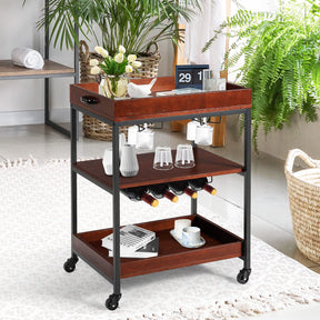 Giantex Kitchen Serving Trolley, 3-Tier Rolling Bar Island Serving Cart, Cart Trolley on Wheels with Handle