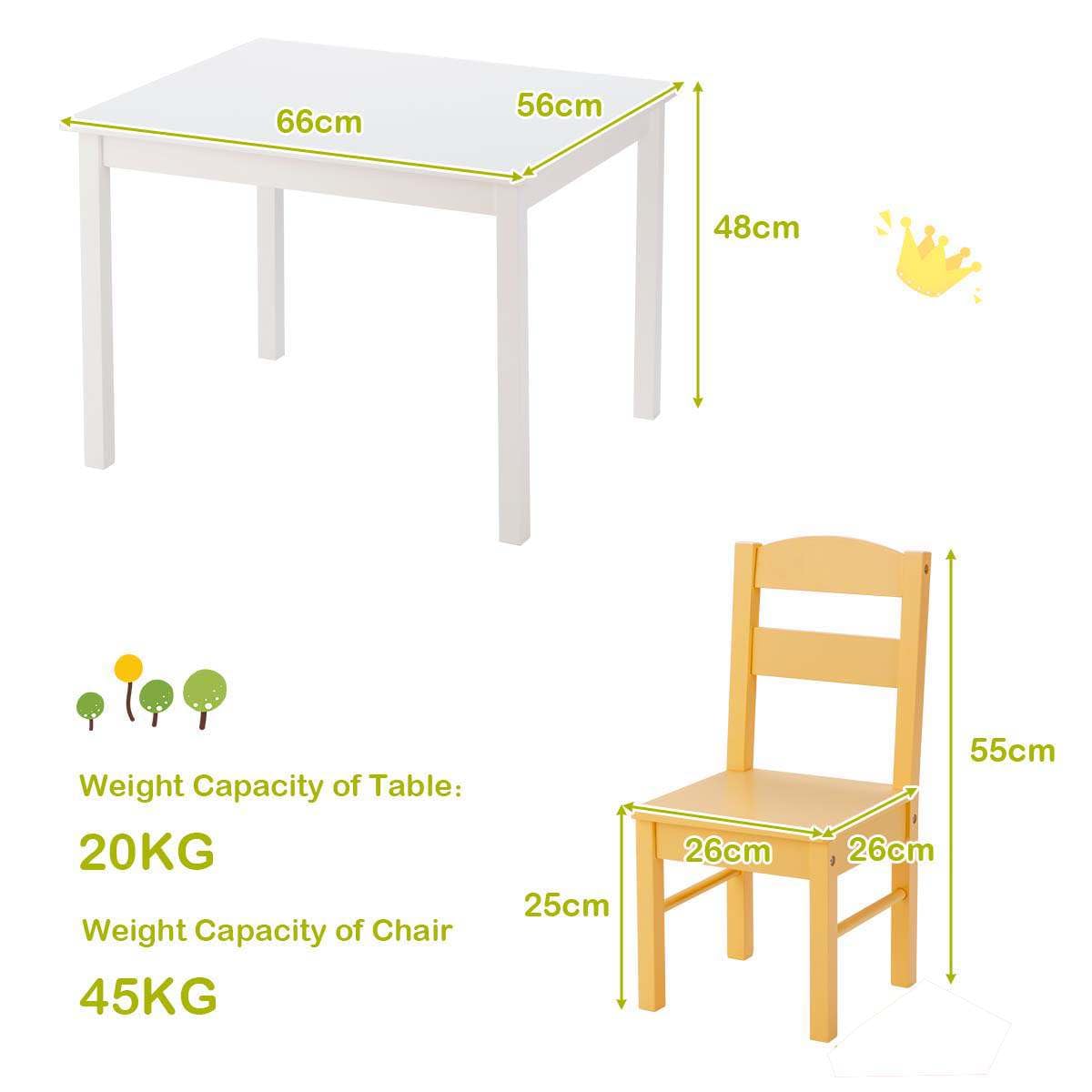 Kids Table and 4 Chairs Set, 5 Pieces Activity Table Set, Durable Wooden Desk Furniture for Toddlers