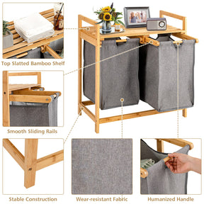 Giantex Bamboo Laundry Hamper with Dual Compartments, 2-Section Laundry Sorter Basket, Natural
