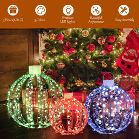 3 Pack Christmas Light Balls, Christmas Decoration Light Balls w/ 360 Led Lights & Metal Frame & Plug in