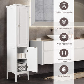 Giantex Bathroom Tall Storage Cabinet, 5-Tier Freestanding Tower Cabinet w/ 2 Shelves & Doors, White